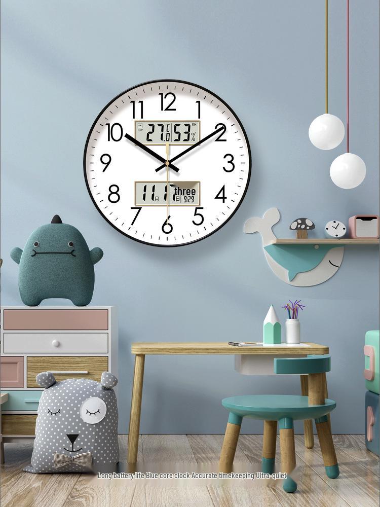 Silent Wall Classic Quartz 6026 Clock With Lcd Calendar For Living Room
