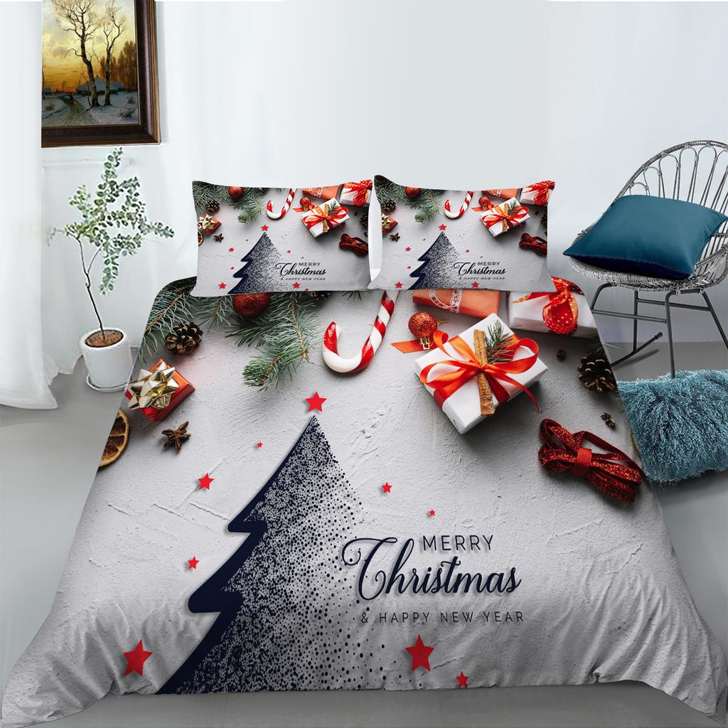 3D Christmas Bedding Set Santa Claus Down Duvet and Pillowcase 2/3 Pieces Christmas Festive Atmosphere Home Decoration