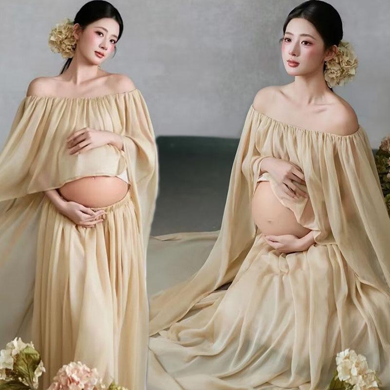 Photo Studio Maternity Dress: French Retro Oil Painting Style for Pregnant Mommy Portraits One Size