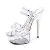 Fashion Women Model Shoes Heels Super High heels 15cm Sunflower Waterproof Sandals Transparent Clear heel Crystal Shoes Wedding Shoes
