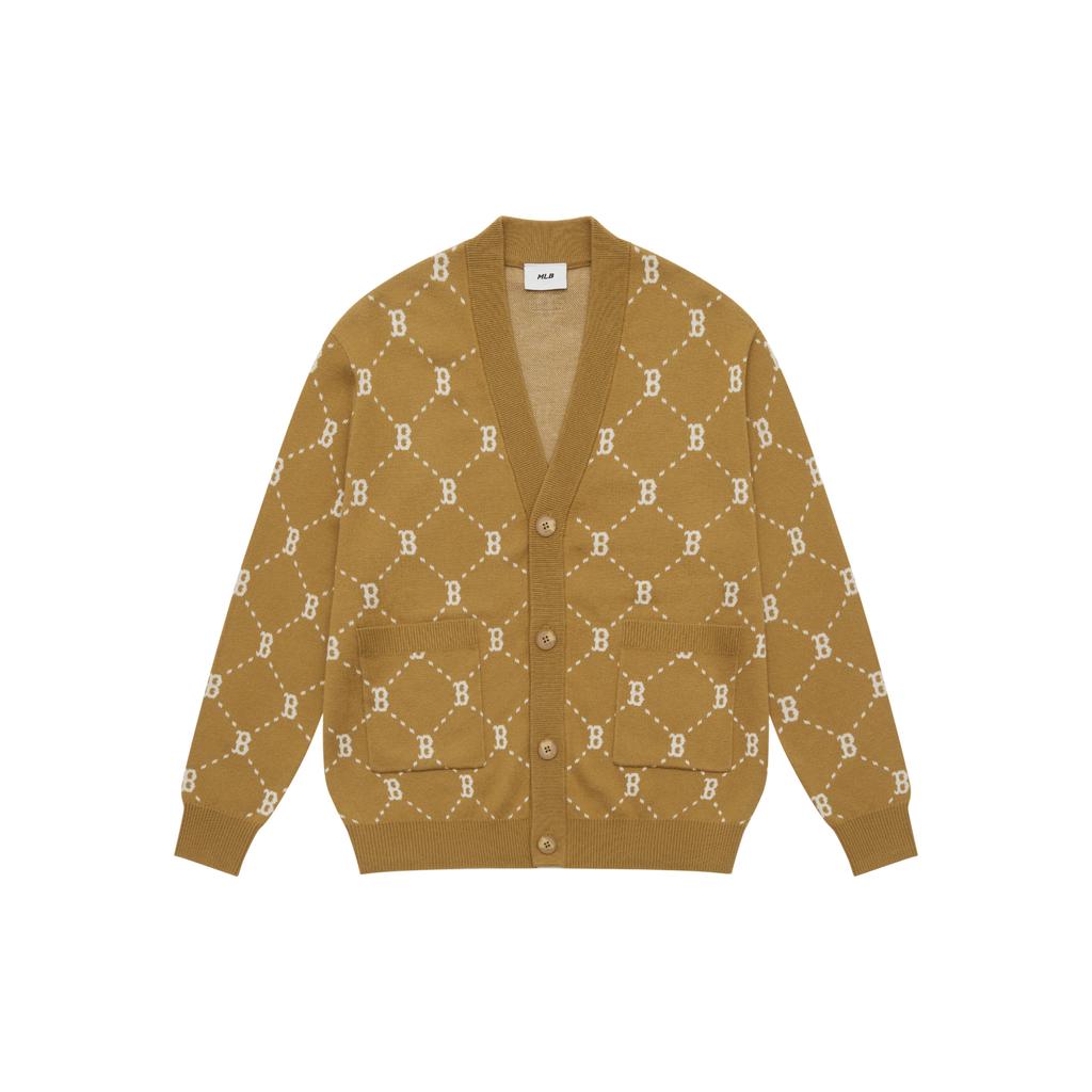 New MLB MONOGRAM Collection Boston Red Sox 24FW Knitted Fabric Cardigan Unisex Camel 3AKCM0144-43CAS