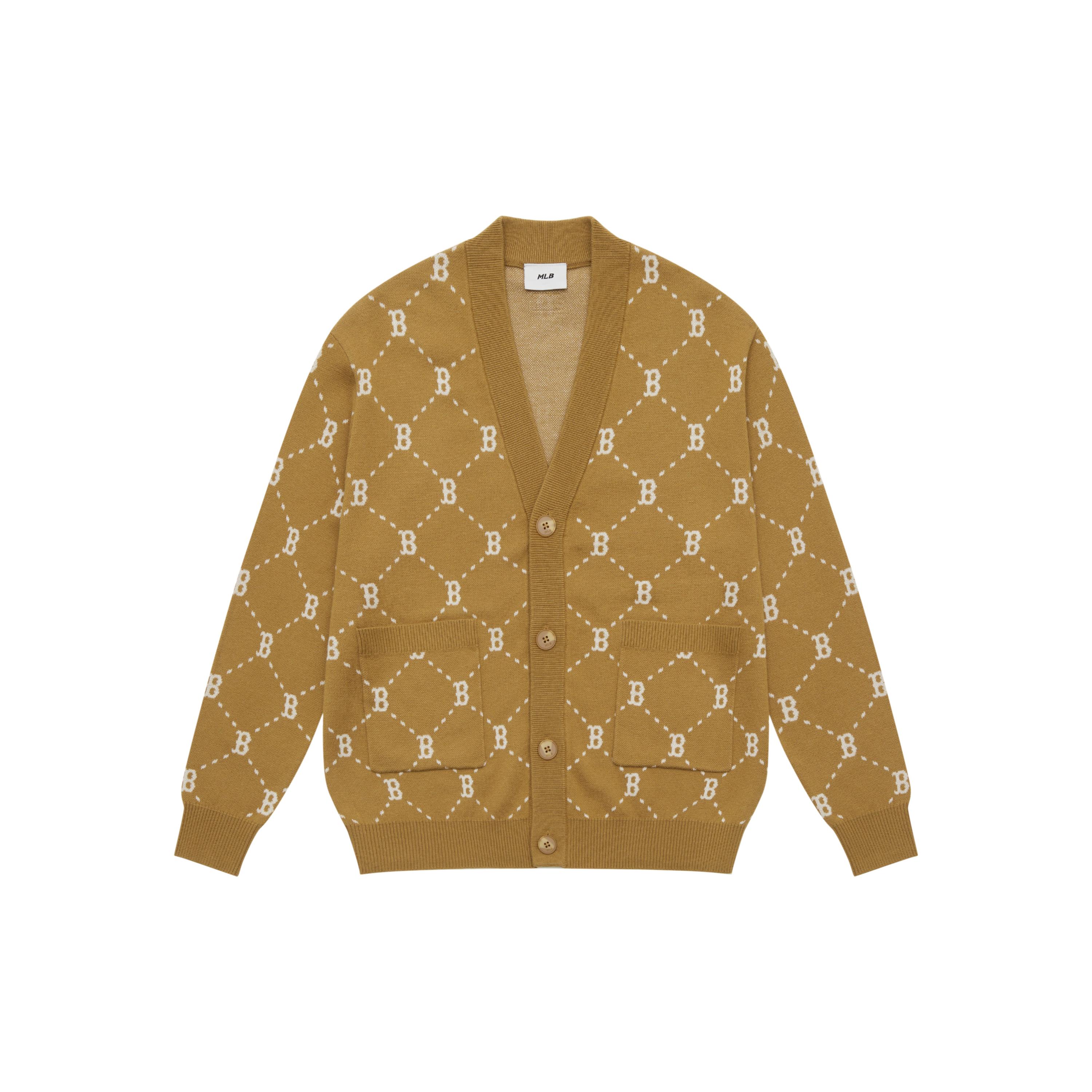 

New MLB MONOGRAM Collection Boston Red Sox 24FW Knitted Fabric Cardigan Unisex Camel 3AKCM0144-43CAS L