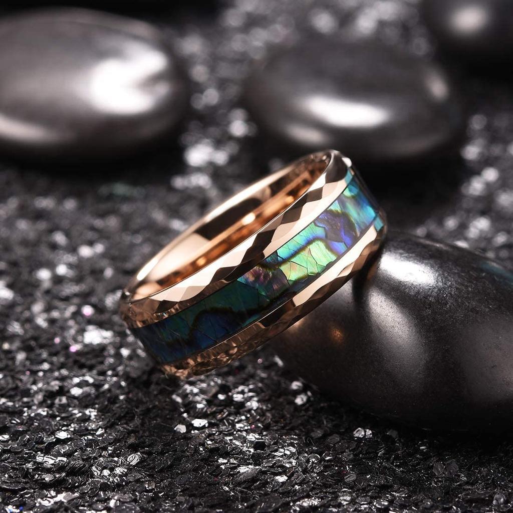 Trendy 8mm Black Tungsten Wedding Stainless Steel Rings For Men Inlay Colorful Abalone Shell Ring Men Wedding Band Jewelry