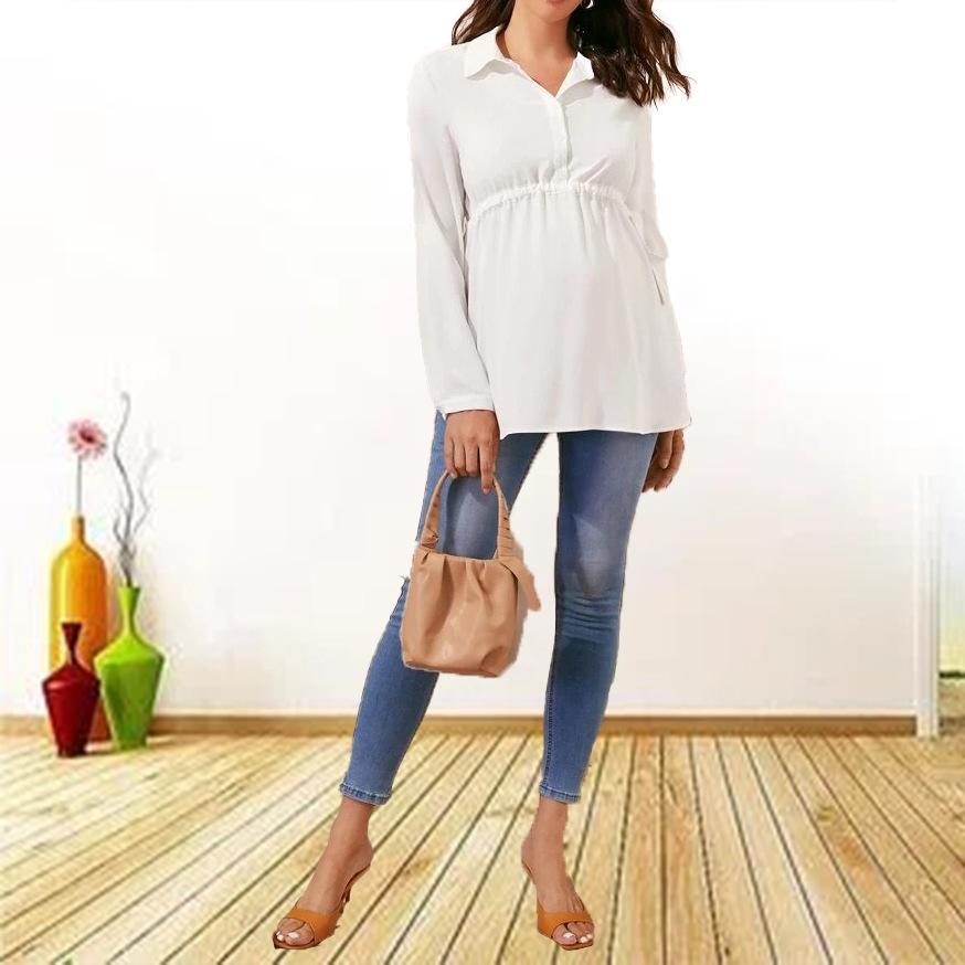 2022 Solid Color V-Neck Long-Sleeved Maternity Top