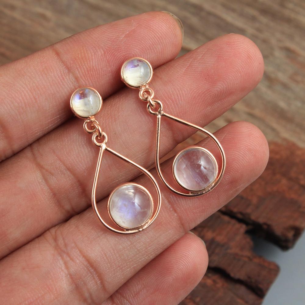

Женские серьги-подвески с лабрадоритом и лунным камнем из розового золота, стерлинговое серебро 925 пробы белый