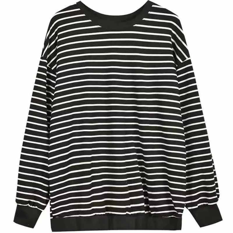T-Shirt Tops Women Padded Warm Stripes Blouse Oversized Stretch Long Sleeve T-Shirt Round Neck Loose Tops
