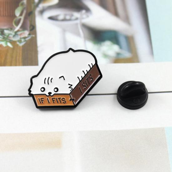 Cartoon Cat Enamel English Letter If I Fits I Sits Brooch Pin Collar Badge Decor