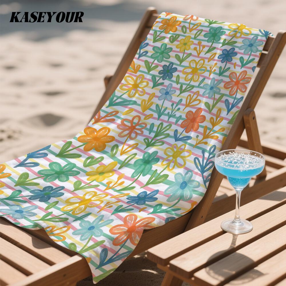 Pastel Floral Stripes Compact Travel Beach Towel Super Absorbent Sand Resistant, Microfiber for Swimming Camping Yoga