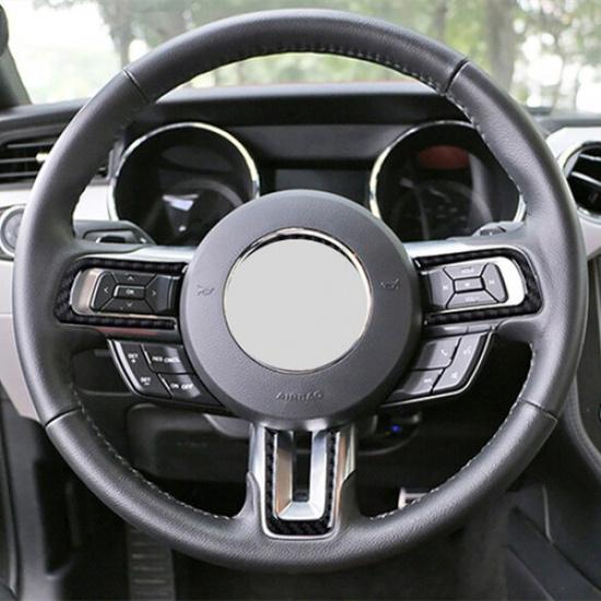3pcs Carbon Fiber Interior Steering Wheel Cover Trim For Ford Mustang 2015-