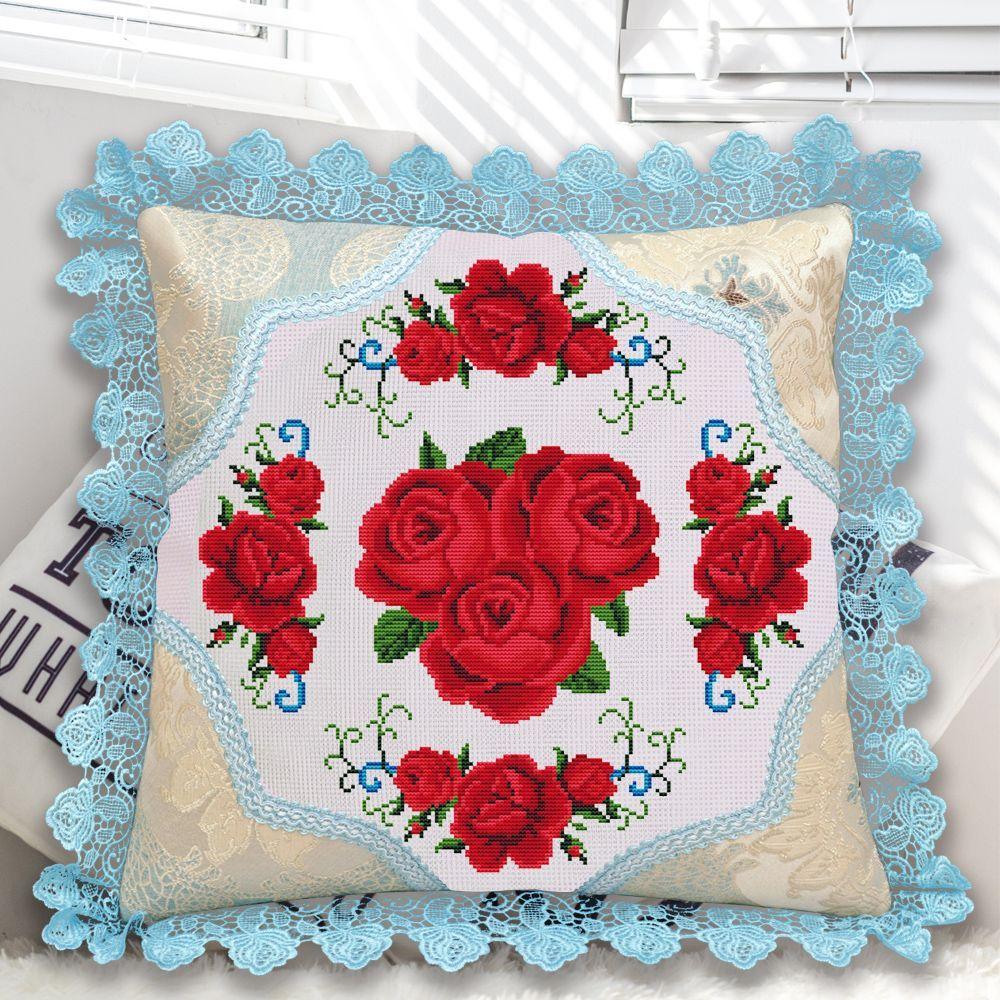 60CM Cross Stitch Pillow Sofa Pillow Car Pillow Sky Blue Lace Pillowcase