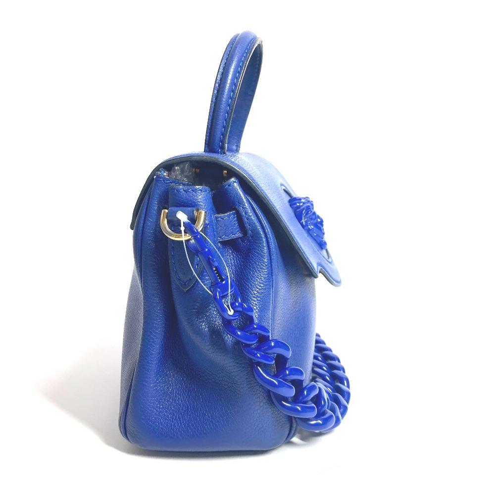 Versace Medusa Logo 2WAY Chain Shoulder Bag Hand Bag Leather Blue