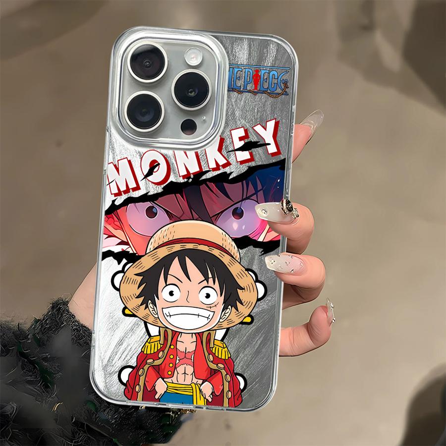 Black Soft Shell Phone Case for iPhone 16e 16 Pro Max 14 15 12 11 17 Air 14 Plus 13 Pro Cute Anime Ones Pieces Luffy