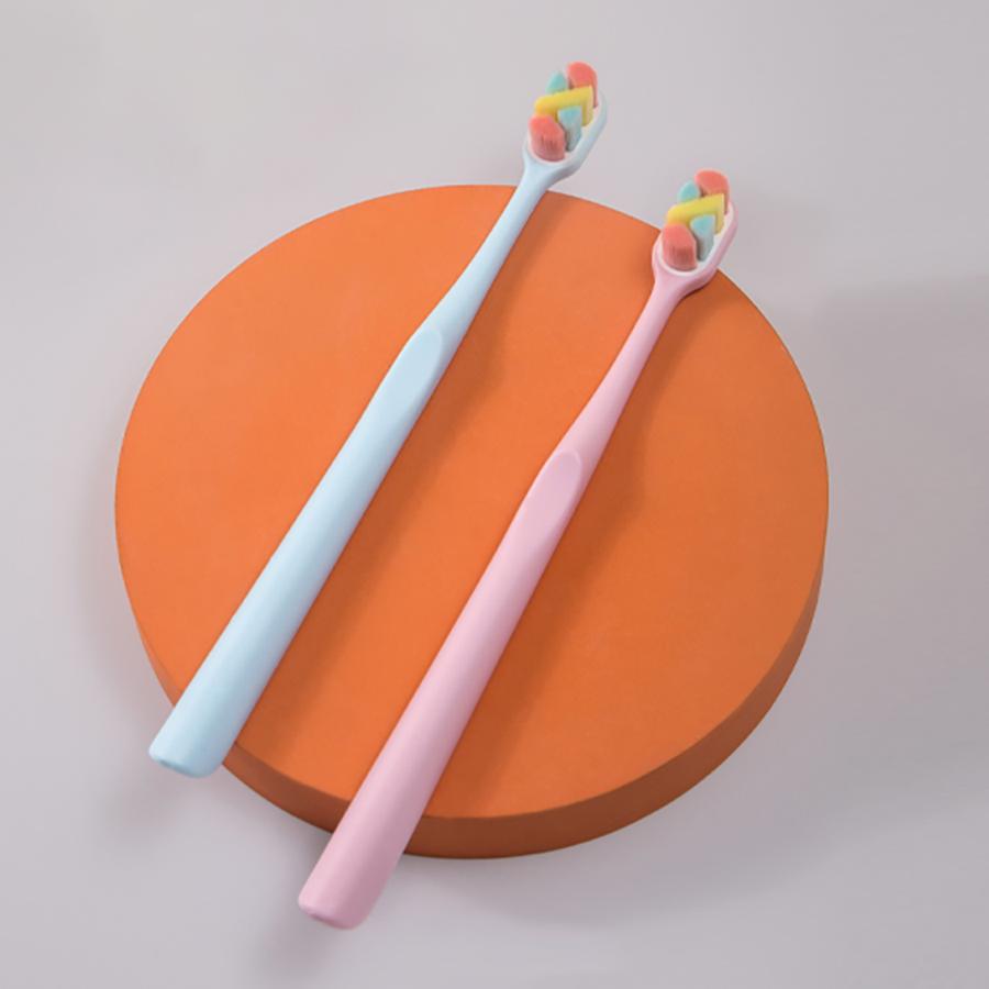 Four-color adult toothbrush, individually packaged, soft and dense bristles to reduce gums