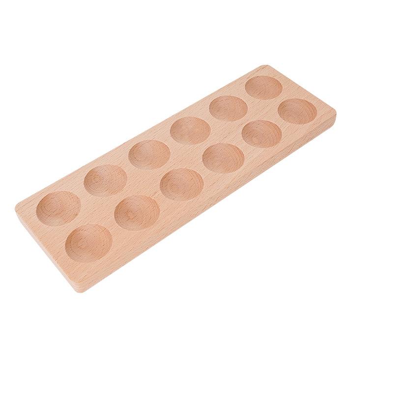 Solid wood grid fixed egg rack, creative wooden multi-grid kitchen refrigerator storage egg tray display tray