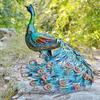 Metal Peacock Figurine Large Tail Colorful Ornament for Studio,