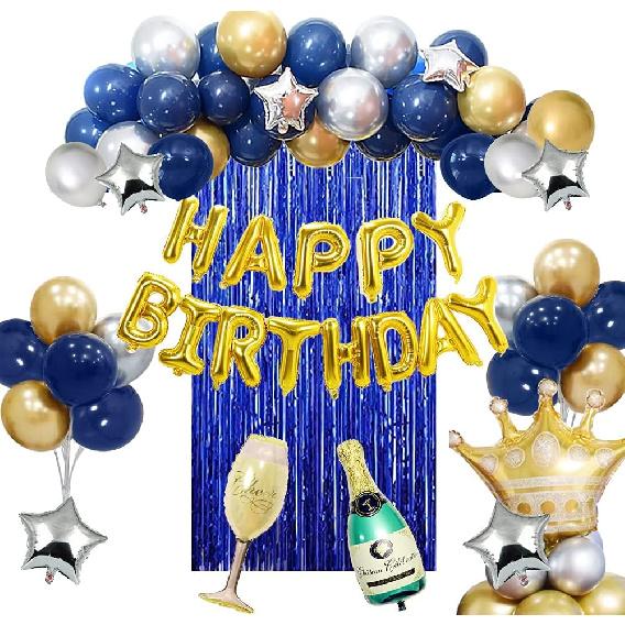 Birthday Decorations for Men, 45PCS Blue Happy Birthday Party Balloon Arch Garland 40th 60th 80th 50th 70th 18th 21st 30th Gold Silver Anniversary