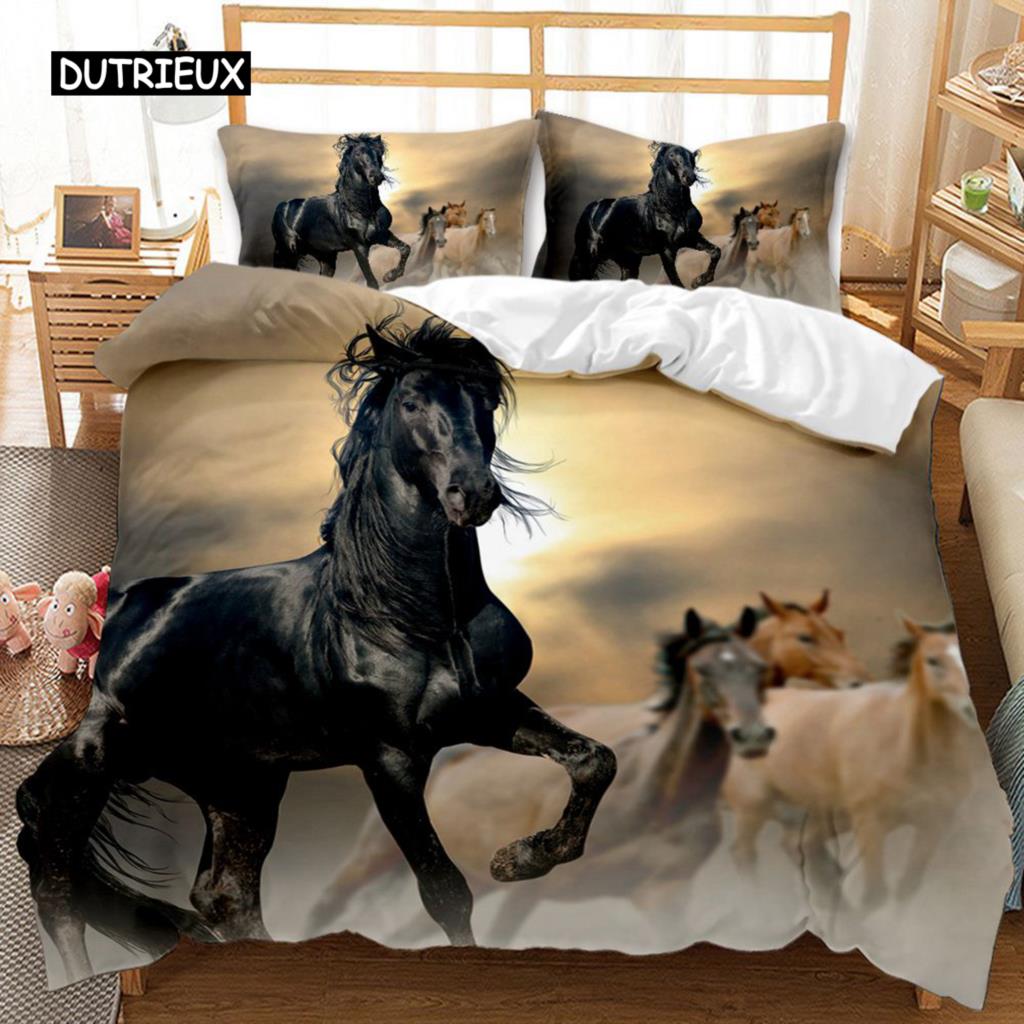 Horse Duvet Cover Set Horse Running In Starry Sky Print Twin Bedding Set for Adults Animal Queen King Size Polyester Qulit Cover
