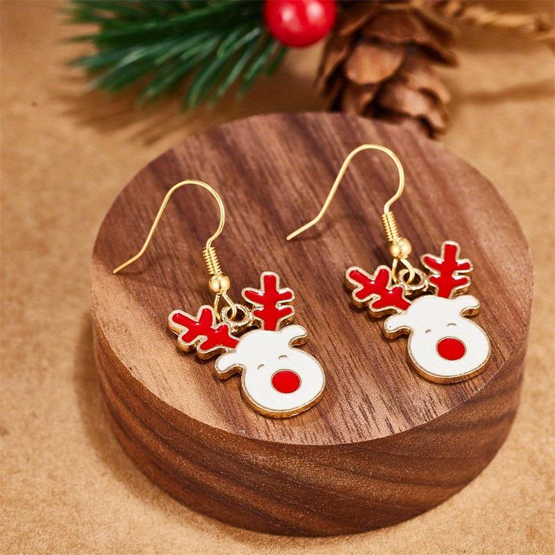Ladies' Christmas Reindeer Earrings - Elegant Zinc Alloy Red-nosed Reindeer Drop Earrings, Festive Jewellery, Christmas Party Accessory Gift - 1 Pair