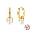 100% 925 Silver Pearl Golden Geometry Hoop Earrings For Women Fashion Birthday Party Wedding Jewelry Engagement Jewelry