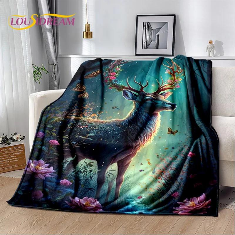 3D Dream Forest Christmas Elk Sika Deer Soft Plush Blanket,Flannel Blanket Throw Blanket for Living Room Bedroom Bed Sofa Cover