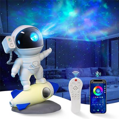 Proyector de galaxia con forma de astronauta y cohete, lámpara de luz nocturna, proyector de cielo con rotación de 360°, proyección de nebulosa ajustable para dormitorio, regalos para niños