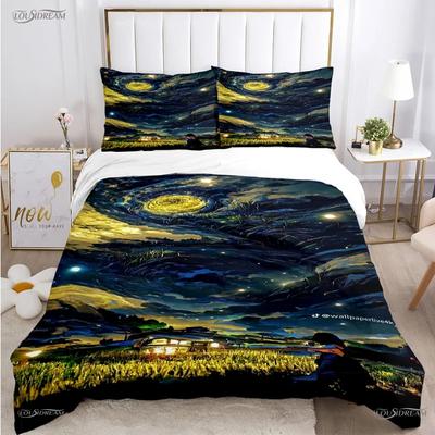 Arte de Van Gogh Lindo Kawaii Funda de Edredón Edredón Juego de Cama Funda de Edredón Suave y Fundas de Almohada para Adolescentes Individual/Doble/Queen/King