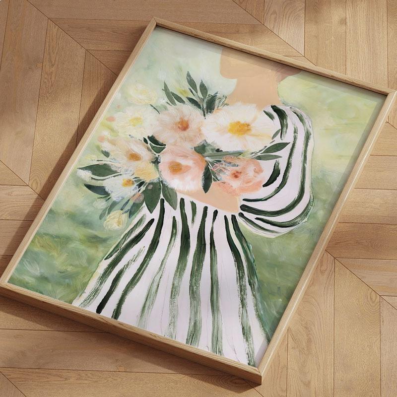 Green Girl Leaves Flower Abstract Landscape Wall Art Canvas Painting Oil Posters And Prints Wall Pictures For Living Room Decor