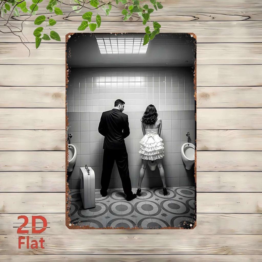 D Flat Metal Tin Sign Man Woman Urinating Funny Bathroom Wall Art Decor for Bar Garage Garden Xcm