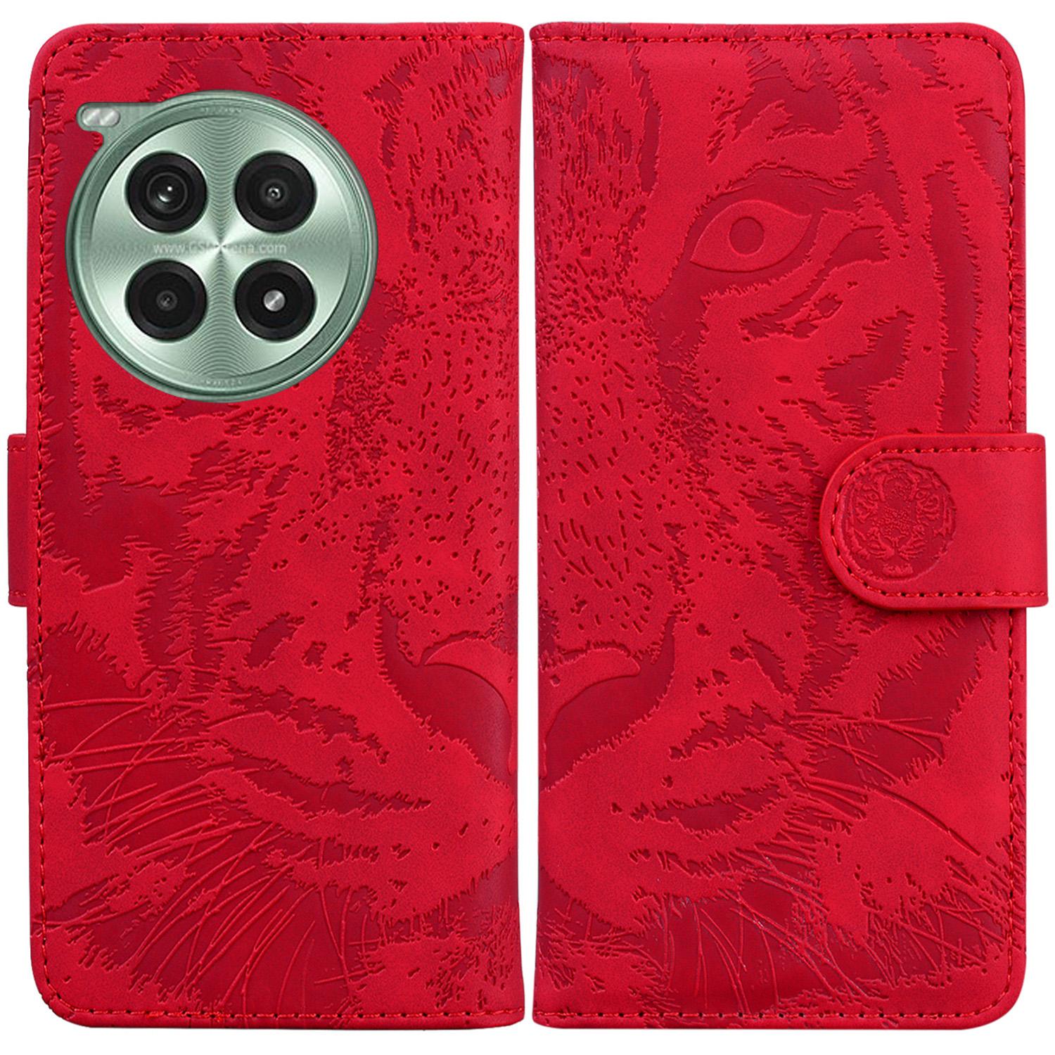 

For OnePlus Ace 3 Pro 5G Phone Case Tiger Imprint Leather Wallet Cover Red