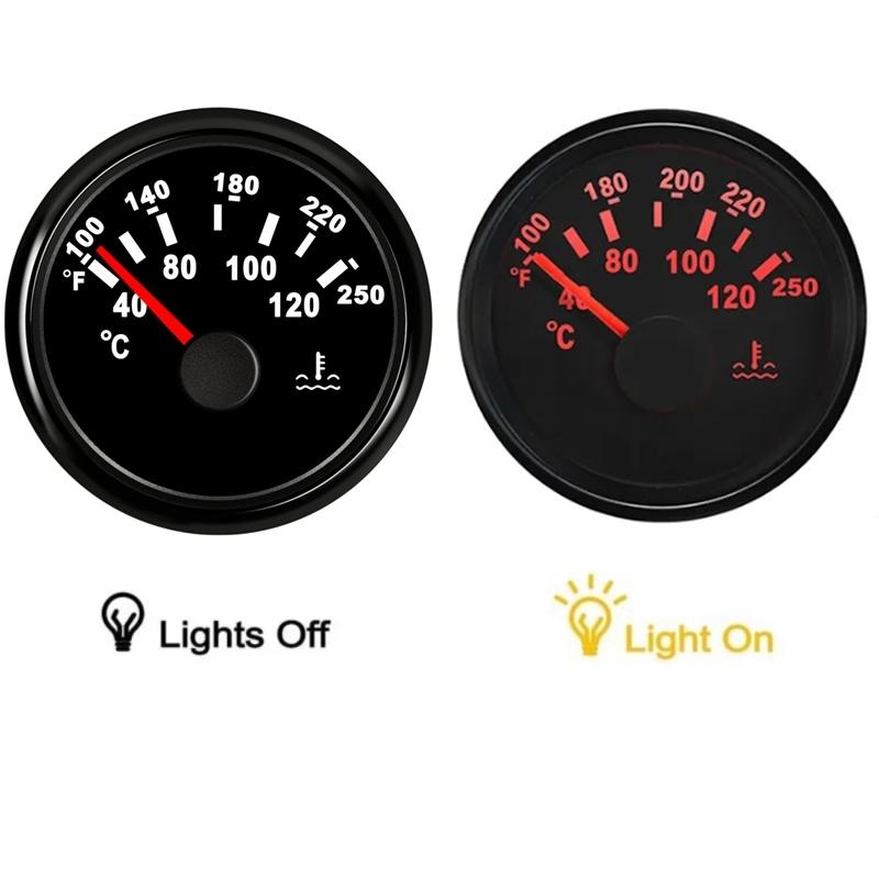 52mm Water Temp Gauges 40-120℃ Water Temperature Meters 287.4-22.4ohm Input Signal M14x1.5 M16x1.5 NPT3/8 Sensors for Car Boat
