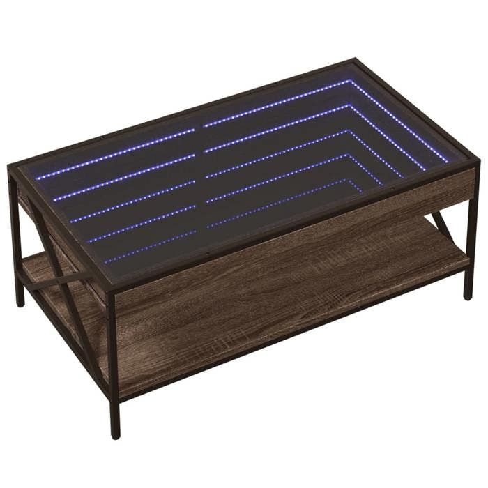VidaXL Coffee Table with LED Infinity Brown Oak 90x50x38 Cm, Side Table, Living Room Table, End Table, 847711