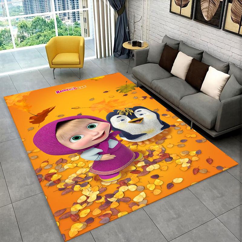 Cartoon Cute M-Masha Bear Non-Slip Area Rug for Living Room,Bedroom,Playroom,Soft Carpet Floor Mat Home Decor Rug Kids Room