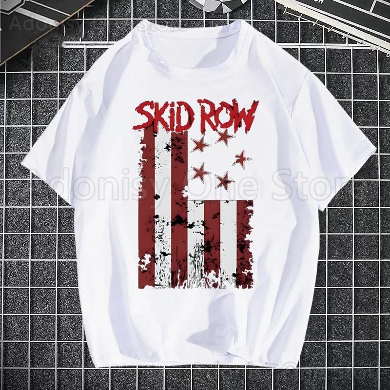 Skid Row Tryckt T-shirt Herr Retro Tvättade Toppar T-shirts Harajuku T-shirt Streetwear Hip Hop Herr T-shirts