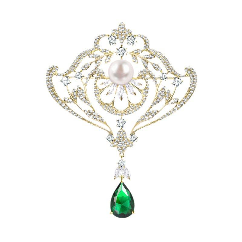 Retro Court-style Crown Brooch, High-end Women's Light Luxury, Pearl Brooch, Anti-glare Clasp Pin