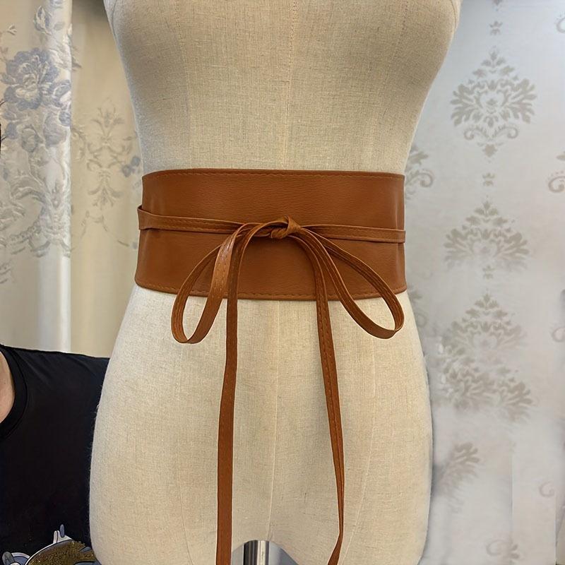 Boho Belt For Women Bowknot Faux Leather Wrap Around Obi Style Cinch Waistband Black Cummerbund Brown Women Wide Corset Belt