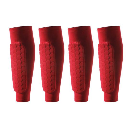 

2 пары футбольных щитков для детей, молодежи, взрослых, компрессионный рукав для голени с сотовыми накладками, защитное снаряжение для футбола, бейсбола, бокса красный