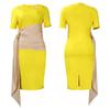 Pleated Strap Clothing Summer Short Color Matching Large Size Women's Sleeve Diagonal Collar Sheath Dress