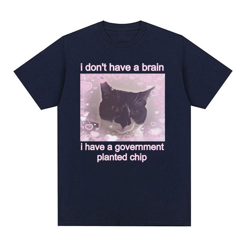 

Забавная футболка с рисунком кота «У меня нет мозга» для мужчин и женщин, хлопковые футболки высокого качества с короткими рукавами, повседневная футболка большого размера