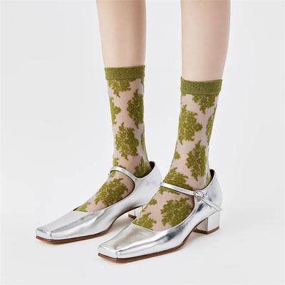 Damen Dünne Bedruckte Dreidimensionale Relief Glas Kristall Atmungsaktive Zylinder Stapelsocken