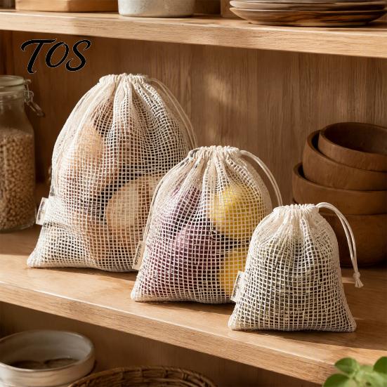 Reusable Vegetable Storage Bags Cotton Mesh Bag with Drawstring Closure, Eco-friendly Washable Eco Conscious Food Keeper Organizer, Sustainable