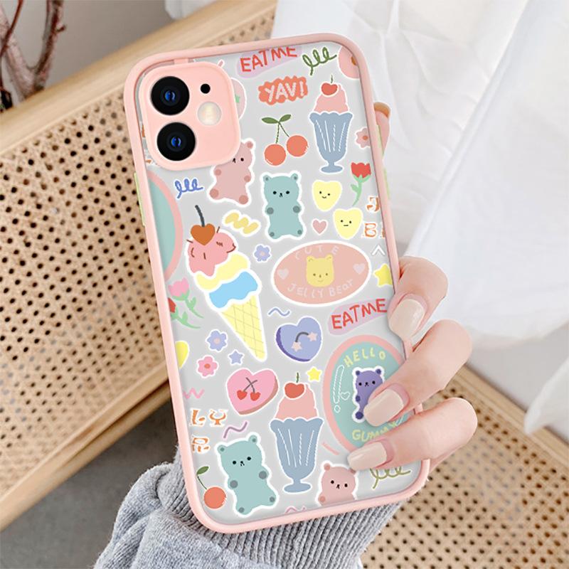 Silicone cartoon cute applicable Apple 14pro max painted 12pro mobile phone case TPU frame 12 protective case