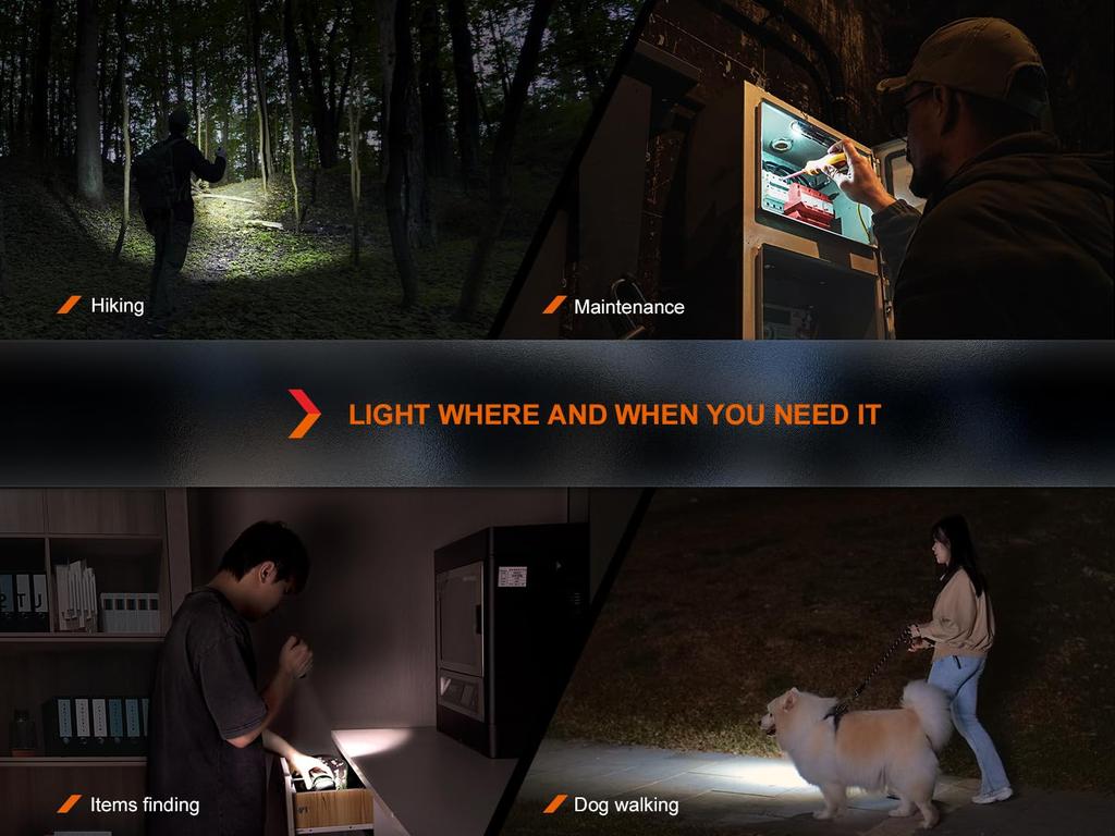 Fenix LD12R Wiederaufladbare LED-Taschenlampe 600 Lumen Spotlicht 100 Lumen Seiten-Flutlicht 186m Bis zu 16 Stunden Magnetischer Taschenclip 14500 Akku Enthalten AA