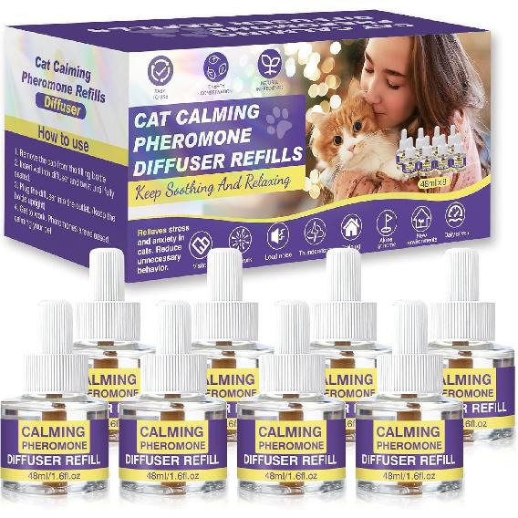 Cat Calming Diffuser Refills, 8 Pack Pheromones for Cats Refill Long-Lasting 240-Day Supply Pheromone to Calm Cat Soothing Anxiety Stress 48