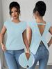 European-American Fashion Women's Solid Color Slim Fit Round Neck Short Sleeve Bodycon T-shirt
