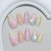 Seaside Sand Star Press On Nails Medium Almond Sweet Fresh For Ladies 30pcs Strip & Box