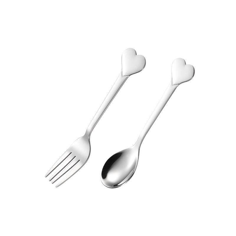 Stainless Steel Love Fork Spoon Cake Dessert Tableware Short Gift Children's Short Spoon Fruit Fork