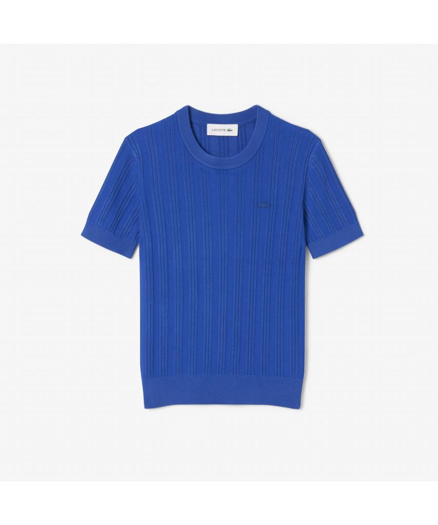 LACOSTE Women'S Pleated Rib Knit Short Sleeve Sweater Af7961-55N C4X