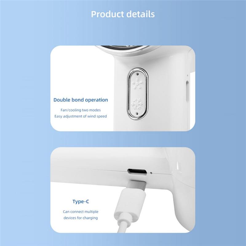 ABKY-Handheld Turbo Ice Fan With Hook USB Mini Cold Fan 5-Speeds Wind Adjustable Outdoor Ice Compress Turbo Jet Fan