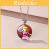 Unique Geometric Design Cartoon Mario Necklace Featuring Colorful Princess Peach Gem Pendant