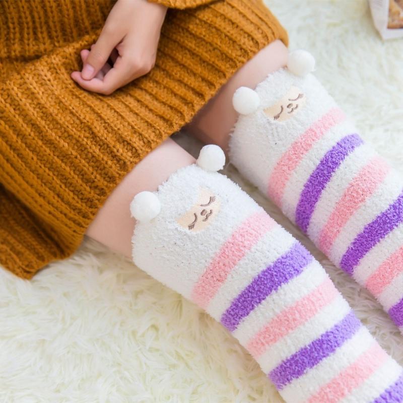 Women's Fuzzy Thigh High Socks Soft Coral Fleece Knee Socks Winter Warm Socks Comfortable over Knee High Socks Xmas-Gift